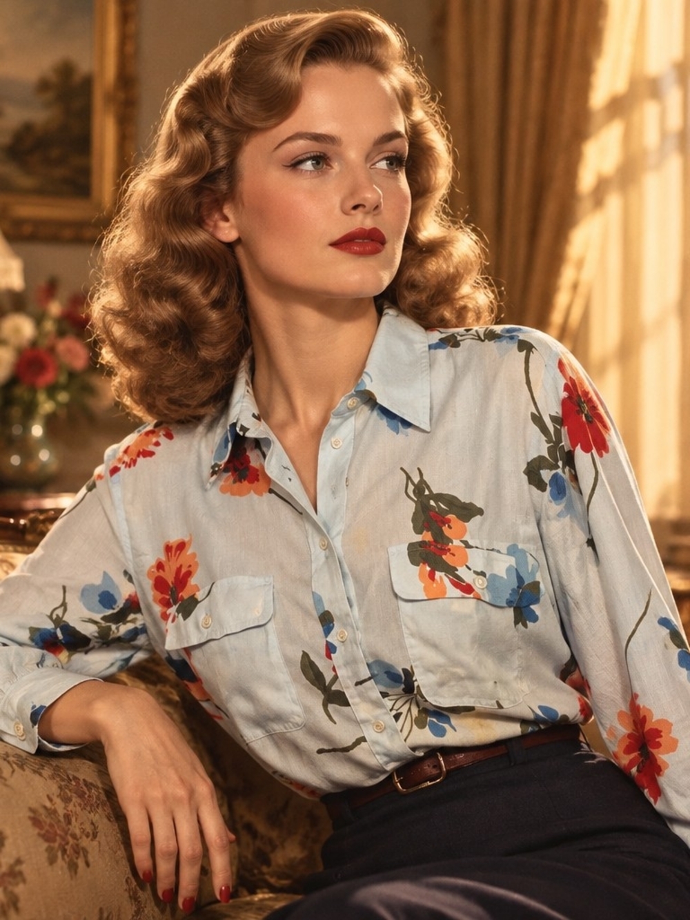 LOFT Light Blue Floral Button-Down Shirt